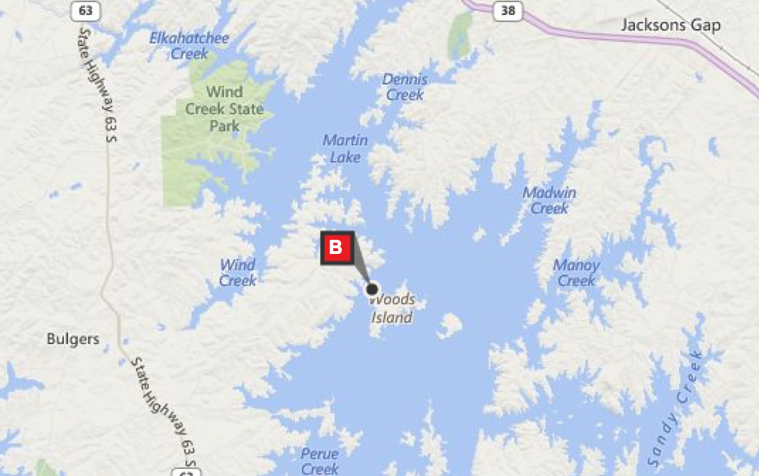 Map to Peanut Point Lake Martin, AL