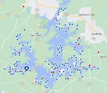 Dots On A Map Of Lake Martin Lake Martin Voice Lake Martin Real   Map Of John Coley Sales And Listings On The Enitre Lake Martin E1677545313310 